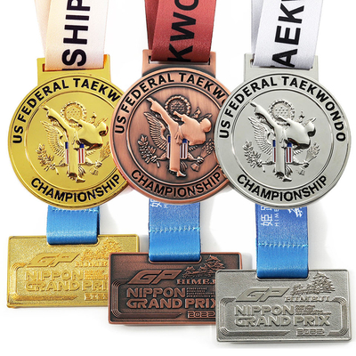 スポーツの金のマラソン賞の記念品3dはリボンが付いている合金の金属の連続したメダルを亜鉛でメッキする