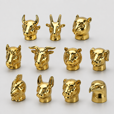 アニマルヘッド彫刻 ザマック製香水キャップ 亜鉛合金 金メッキ メタル製フレグランスボトルリッド カスタムロゴ 15mm FEAネック対応