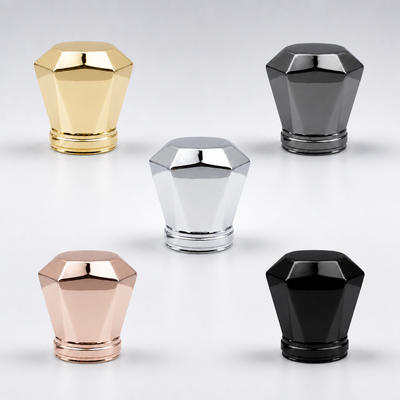 Custom Zinc Alloy Perfume Cap Luxury Metal Fragrance Bottle Cap Faceted Design Electroplated Gold Silver Rose Gold Black Factory