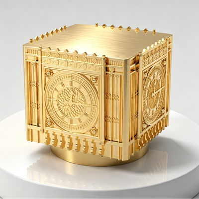 高級スクエア3D彫刻時計塔 ザマック 香水キャップ ブラッシュ金亜鉛合金香水ボトル蓋 オーダーメイド彫刻ロゴ 建築金属香水カバー